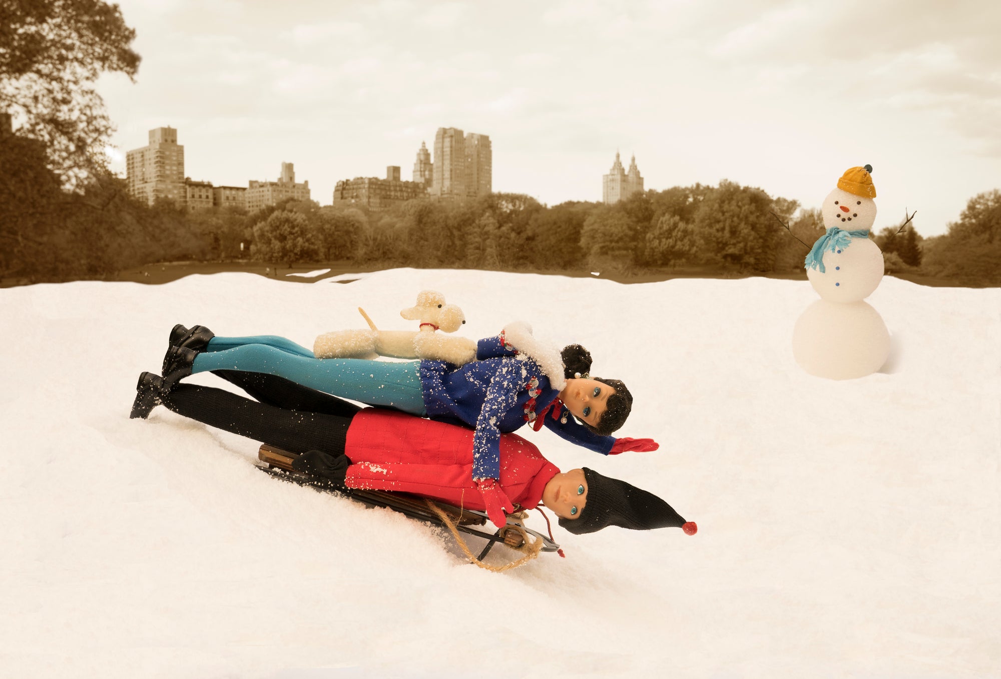 Barbie and Ken Sledding Central Park