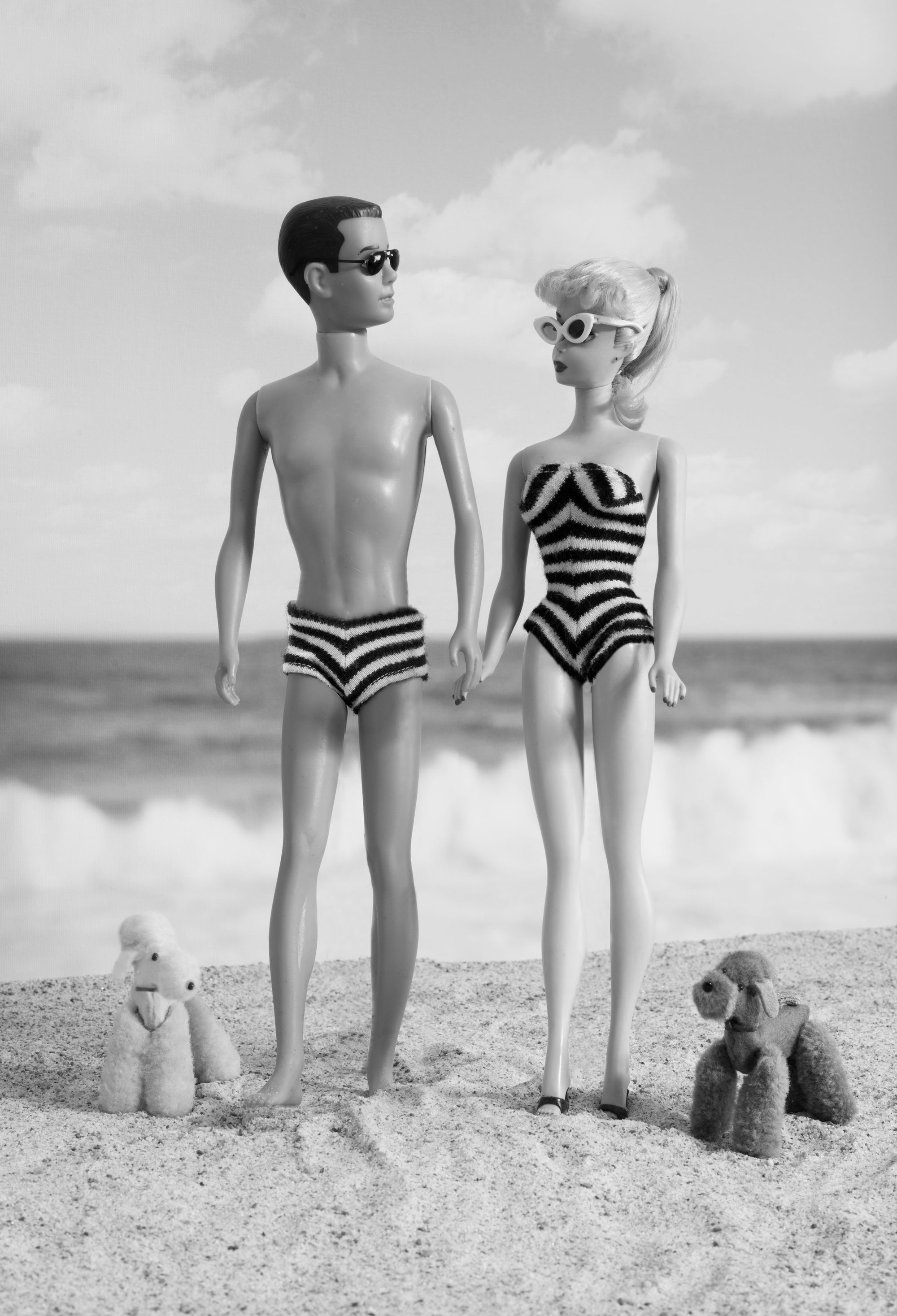 Beach Walking Blond and Ken B&W